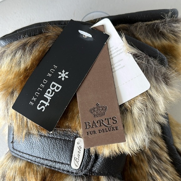 NWT Barts Brown Palm Leather Faux Fur Mittens Fur Paws One Size Unisex - Picture 7 of 17